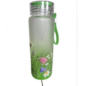 Ombre Green Floral Frosted Water Bottle with Silicone Carry Loop
